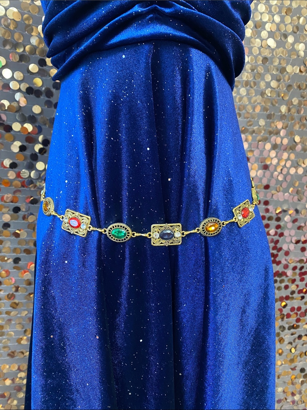 Gold tone and multi-colored chain belt #410
